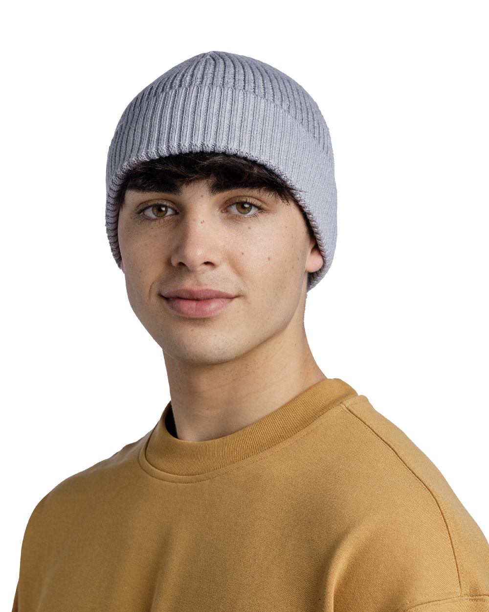 Light Grey Coloured Buff Merino Active Beanie on white background 