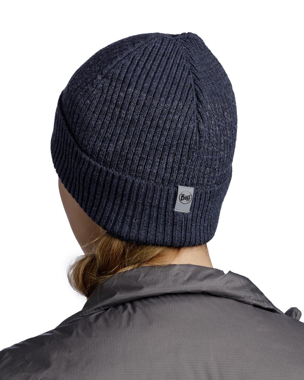 Night Blue Coloured Buff Merino Active Beanie on white background 