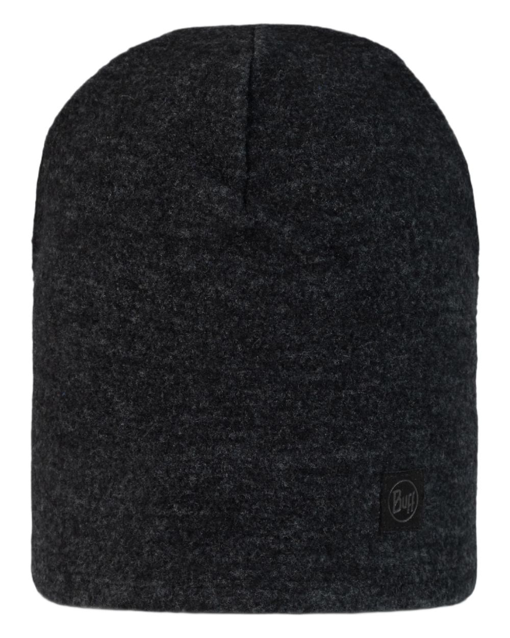 Black Coloured Buff Merino Fleece Beanie on white background 