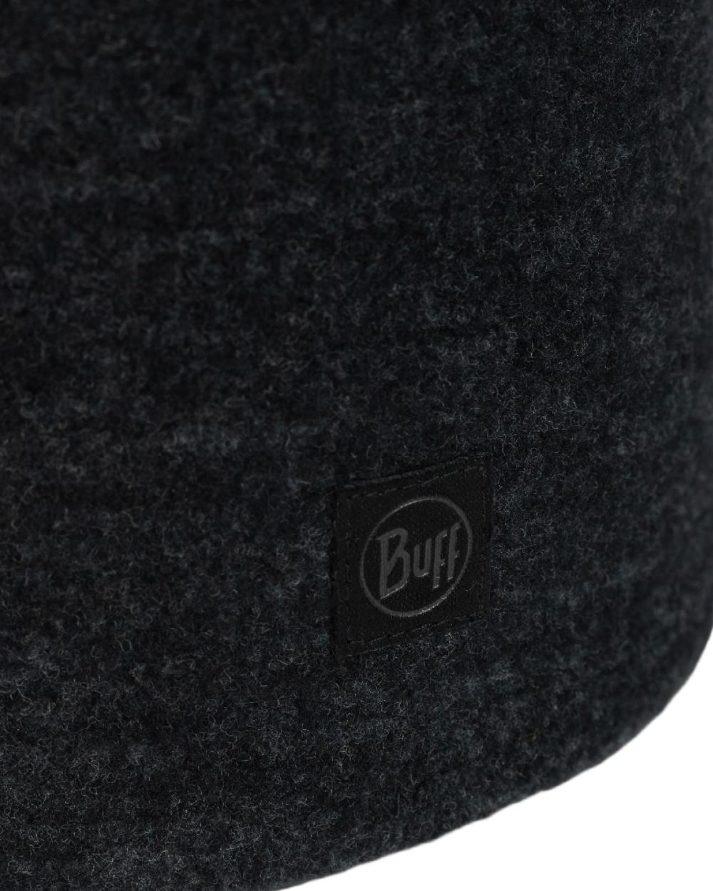 Black Coloured Buff Merino Fleece Beanie on white background 