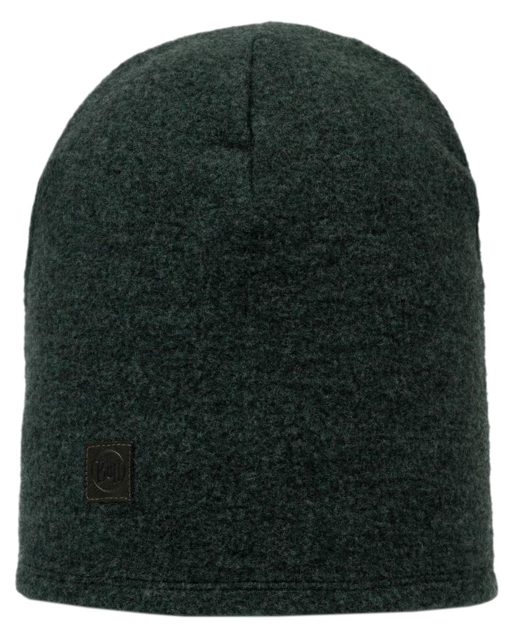 Forest Coloured Buff Merino Fleece Beanie on white background 