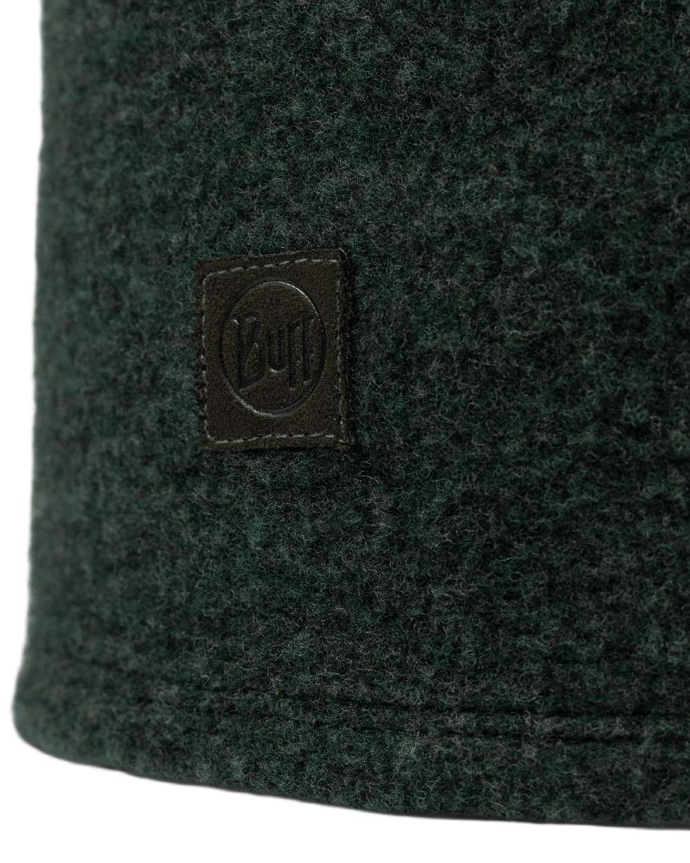 Forest Coloured Buff Merino Fleece Beanie on white background 