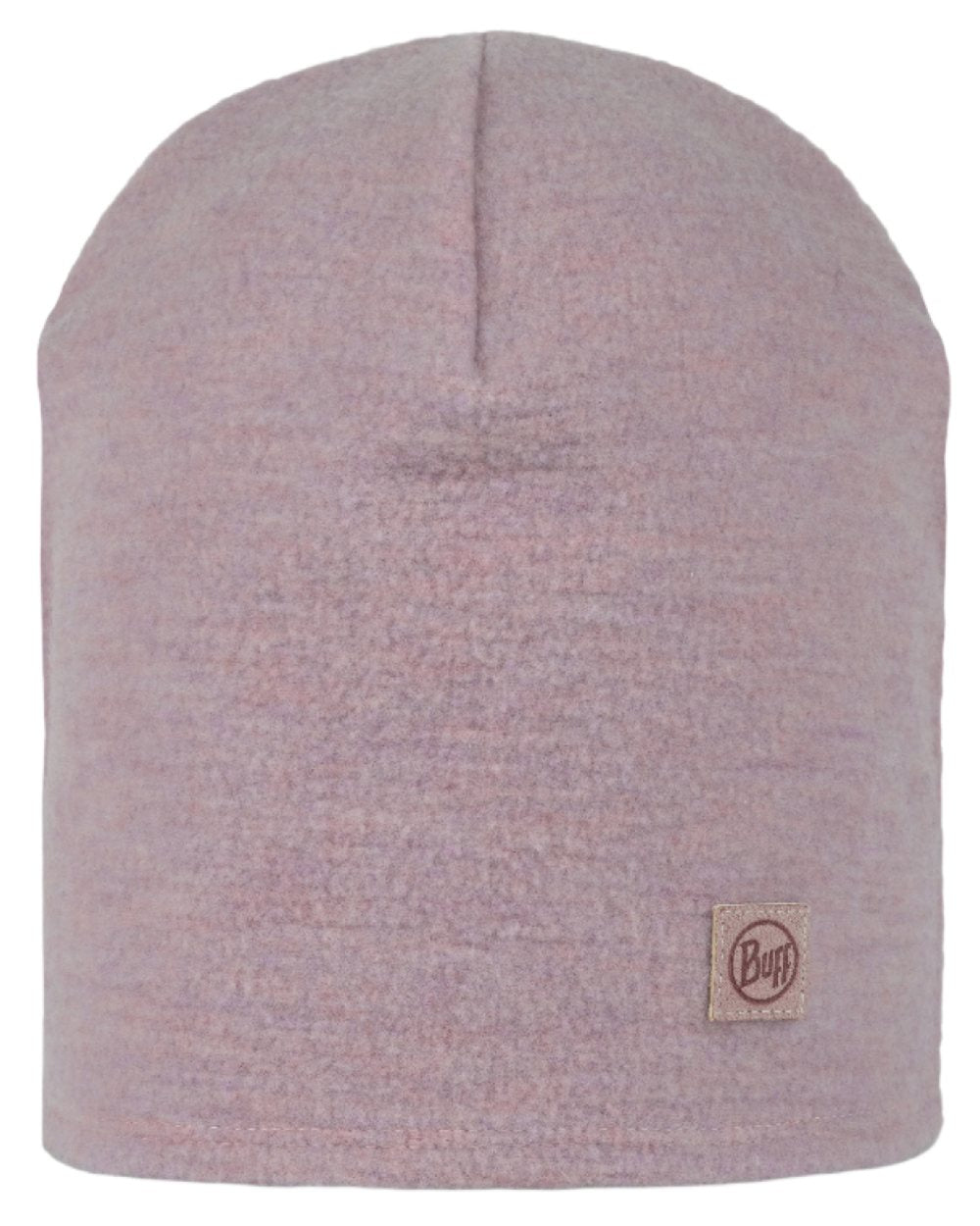 Lilac Sand Coloured Buff Merino Fleece Beanie on white background 