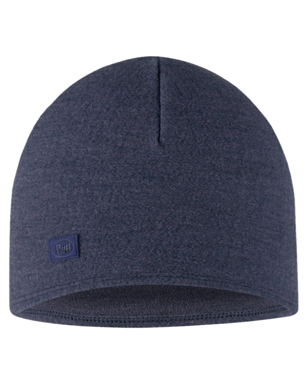 Navy Coloured Buff Merino Fleece Beanie on white background 