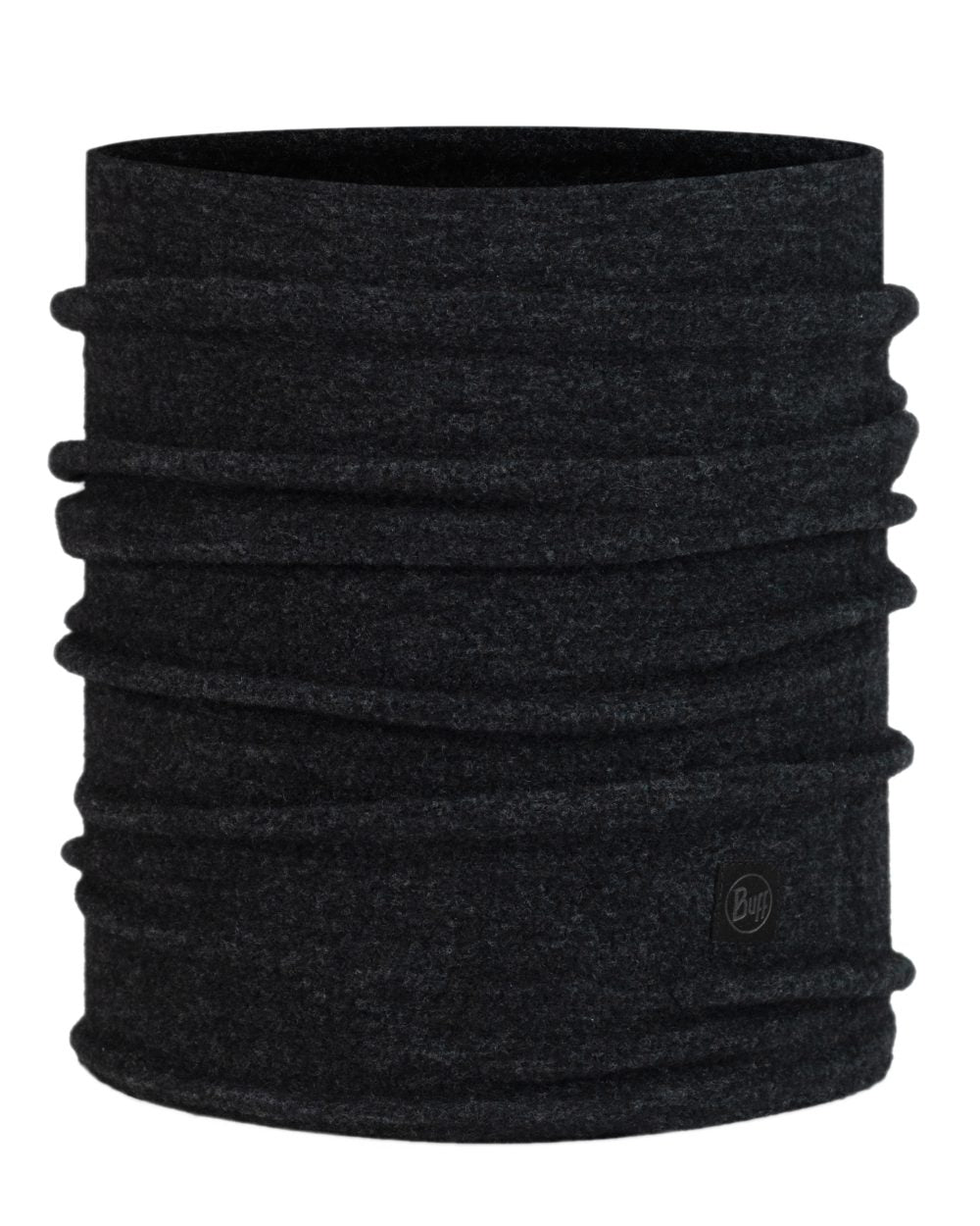 Black Coloured Buff Merino Fleece Neck Warmer on white background 