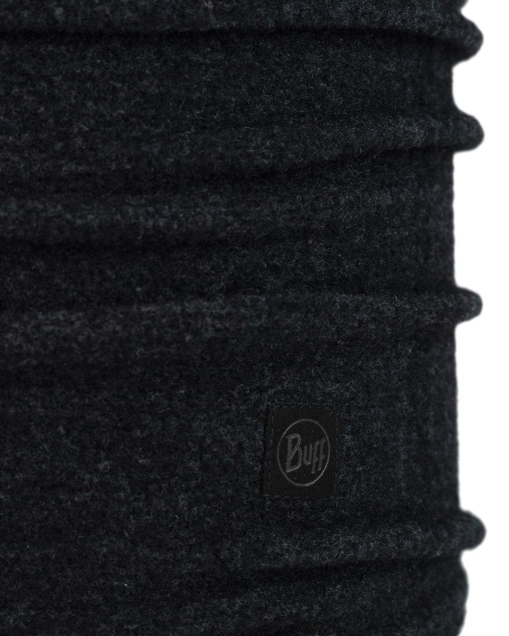 Black Coloured Buff Merino Fleece Neck Warmer on white background 