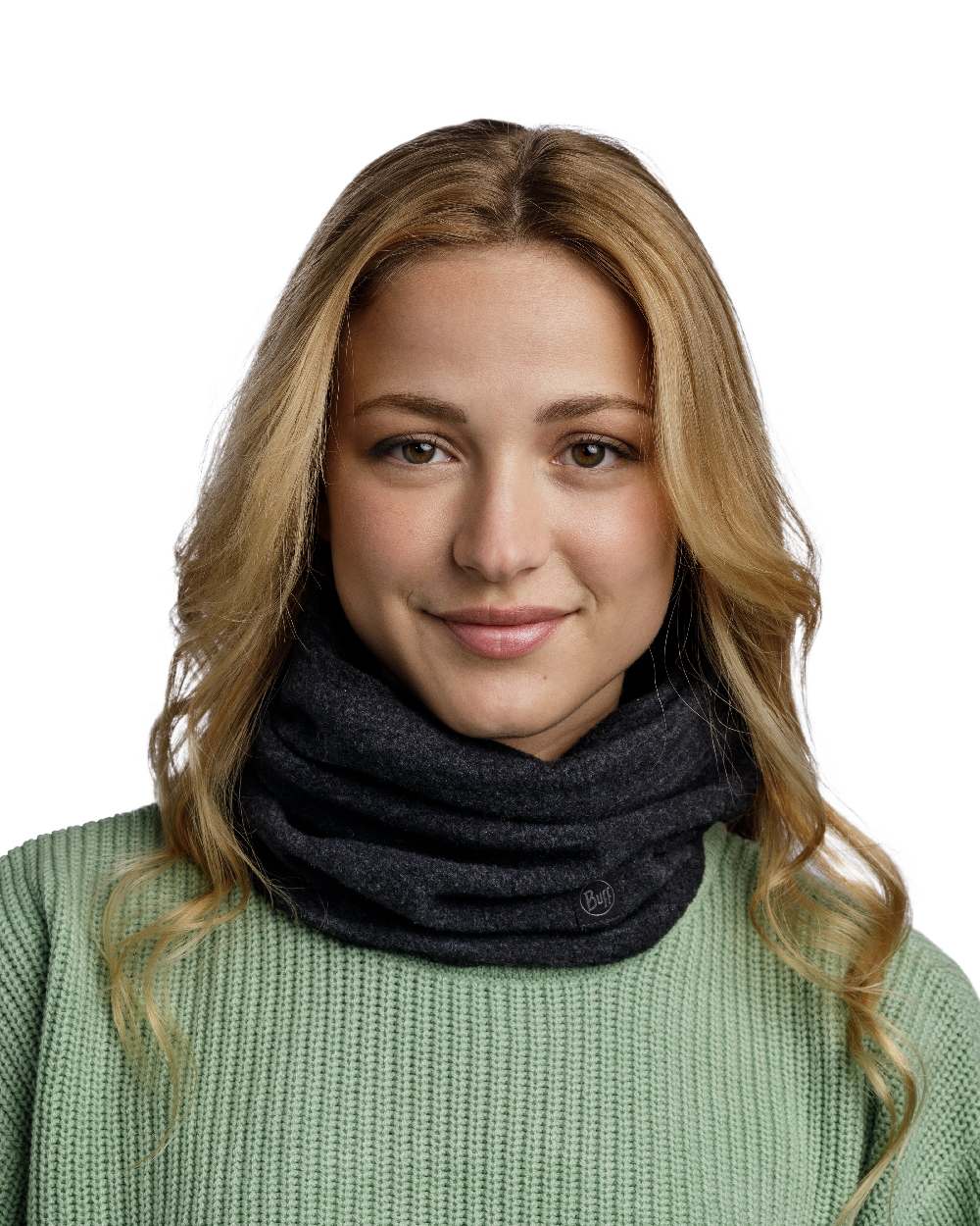 Black Coloured Buff Merino Fleece Neck Warmer on white background 