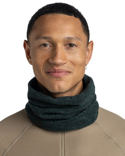 Forest Coloured Buff Merino Fleece Neck Warmer on white background 