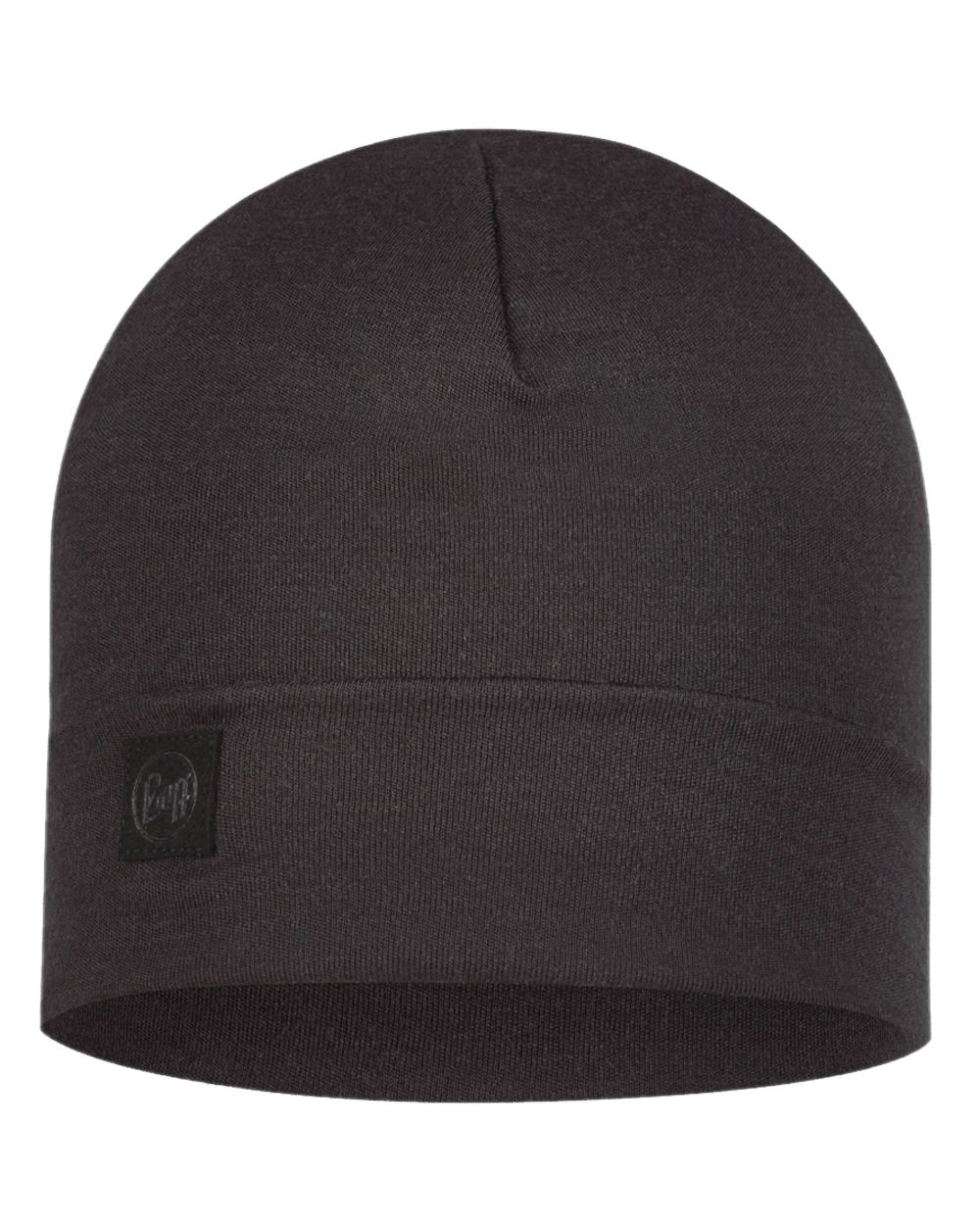 Black Coloured Buff Merino Heavyweight Beanie on white background 