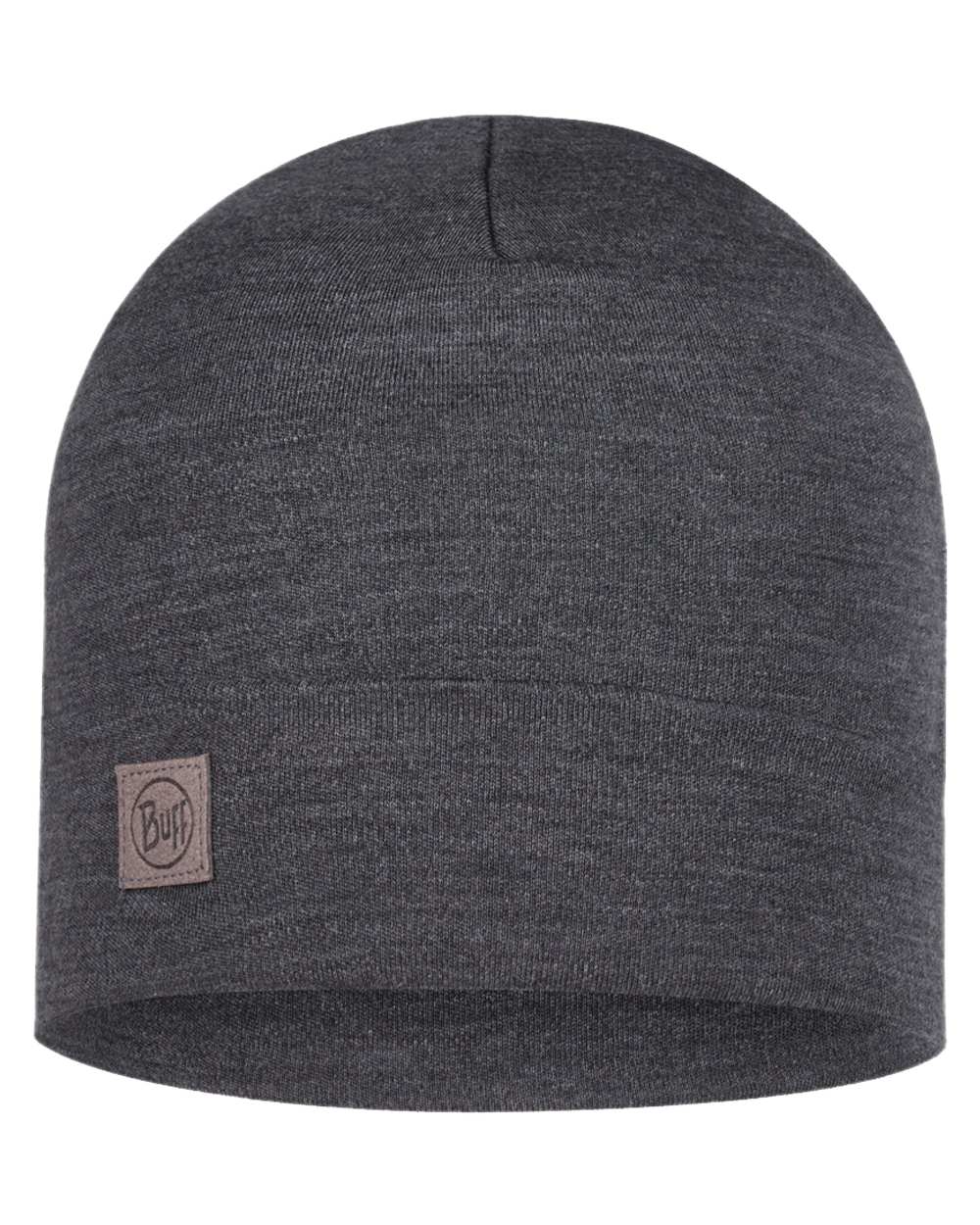 Grey Coloured Buff Merino Heavyweight Beanie on white background 
