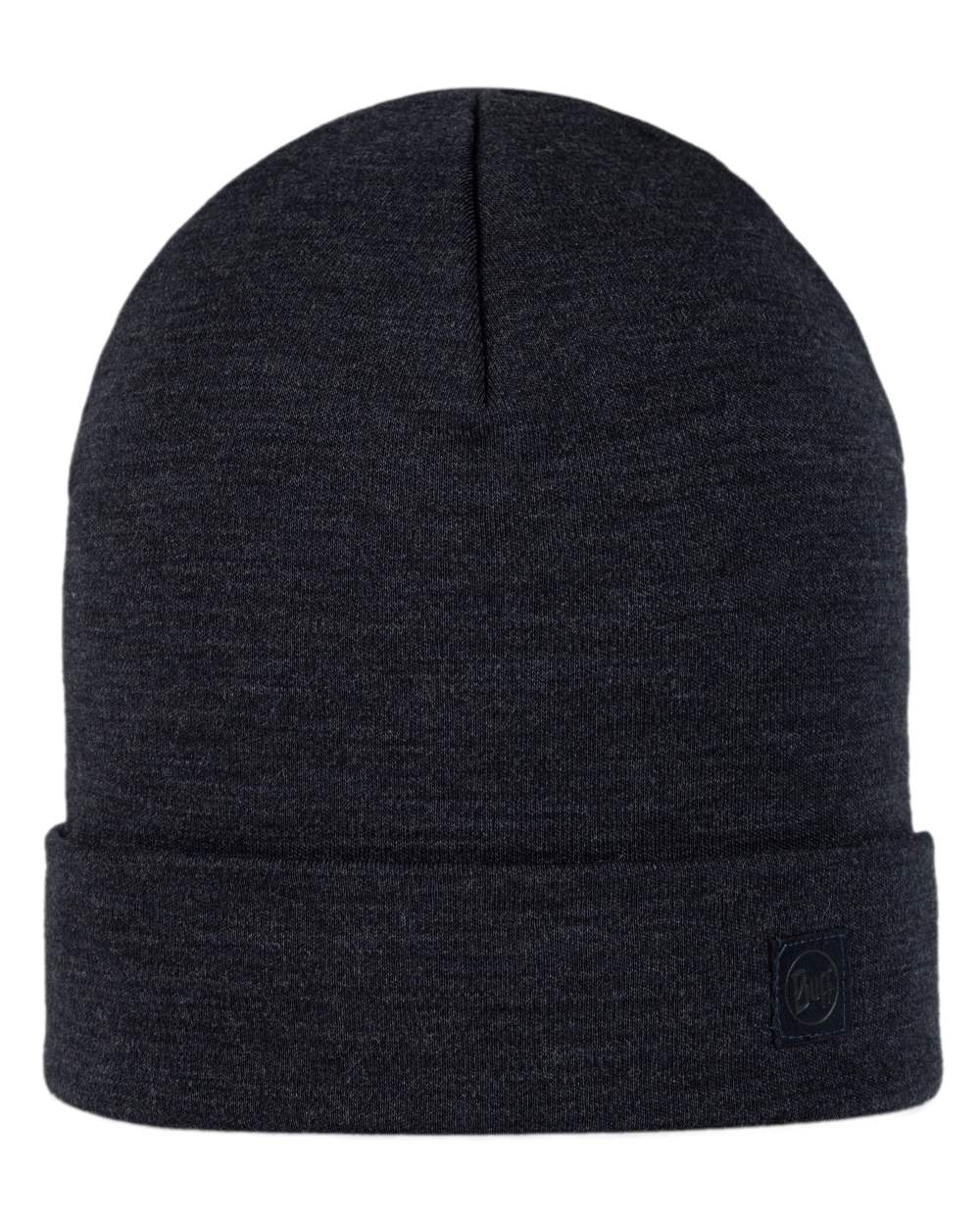 Indigo Coloured Buff Merino Heavyweight Beanie on white background 