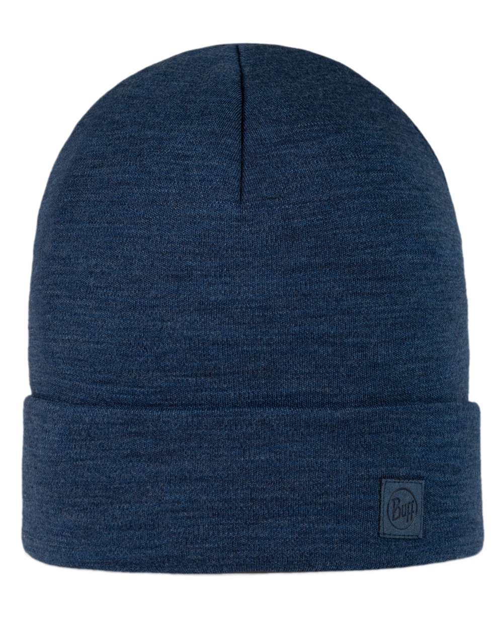 Night Blue Coloured Buff Merino Heavyweight Beanie on white background 