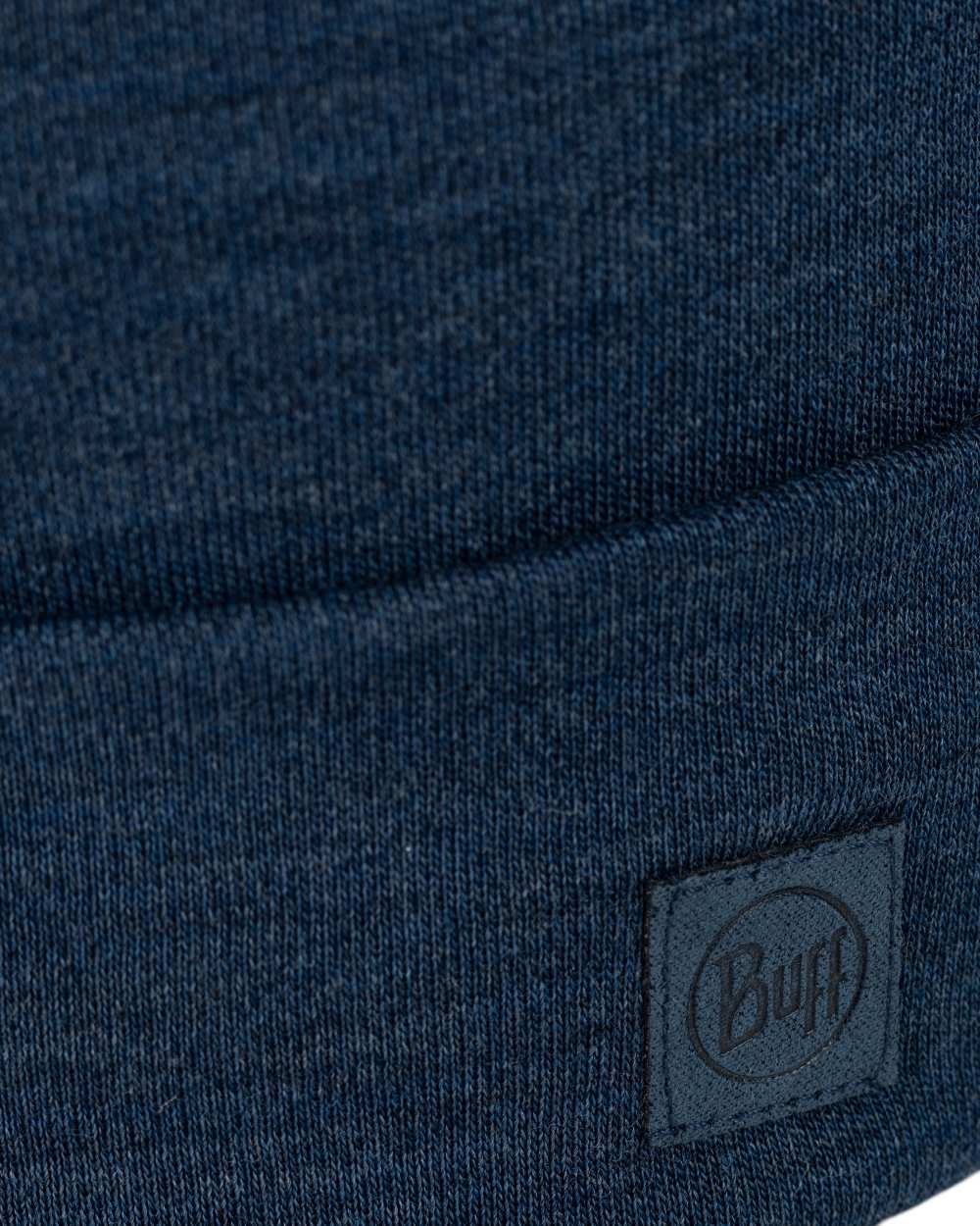 Night Blue Coloured Buff Merino Heavyweight Beanie on white background 