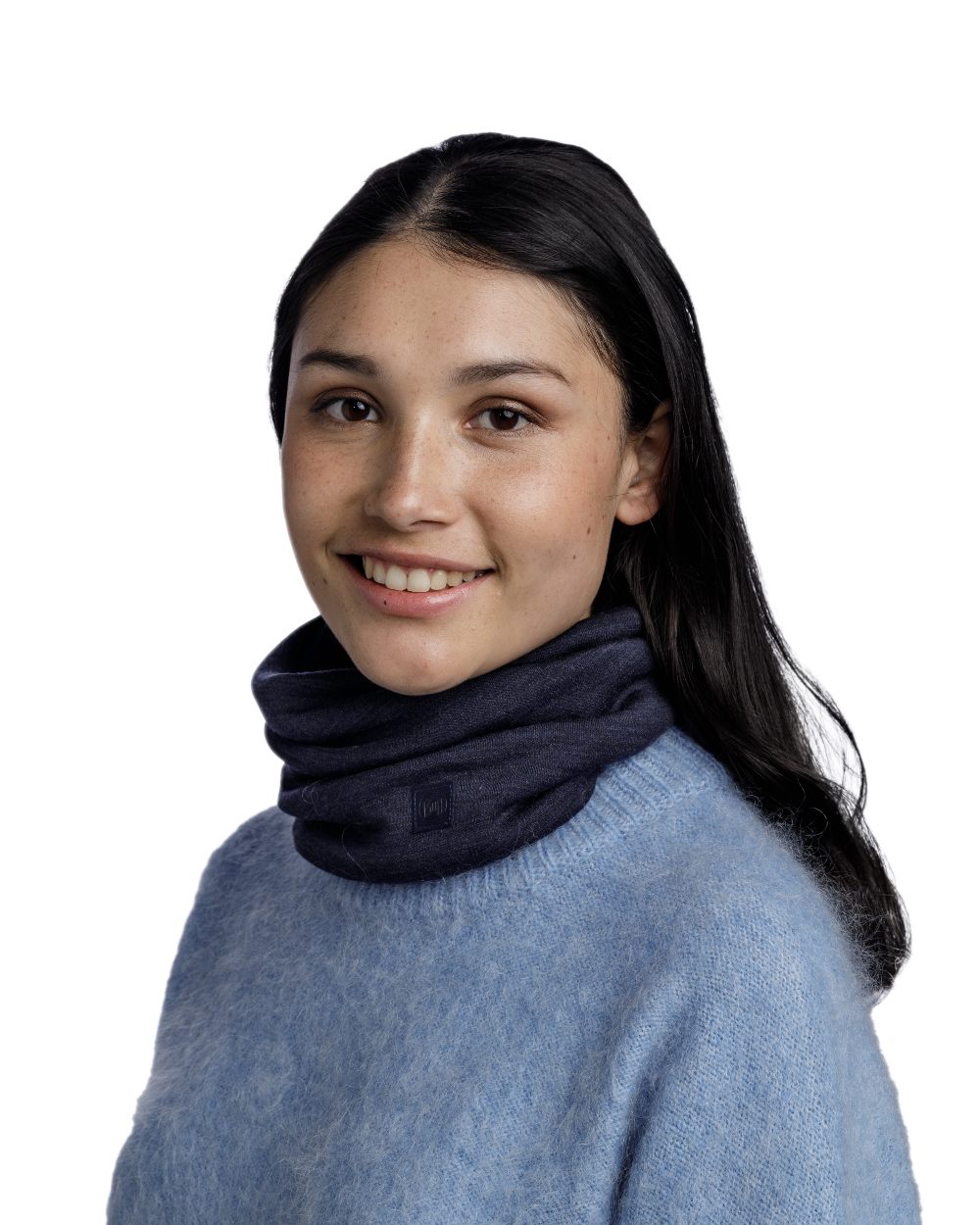 Indigo Coloured Buff Merino Heavyweight Neck Warmer on white background 