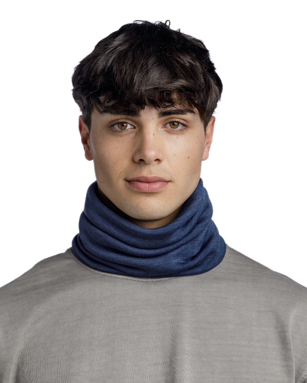 Night Blue Coloured Buff Merino Heavyweight Neck Warmer on white background 