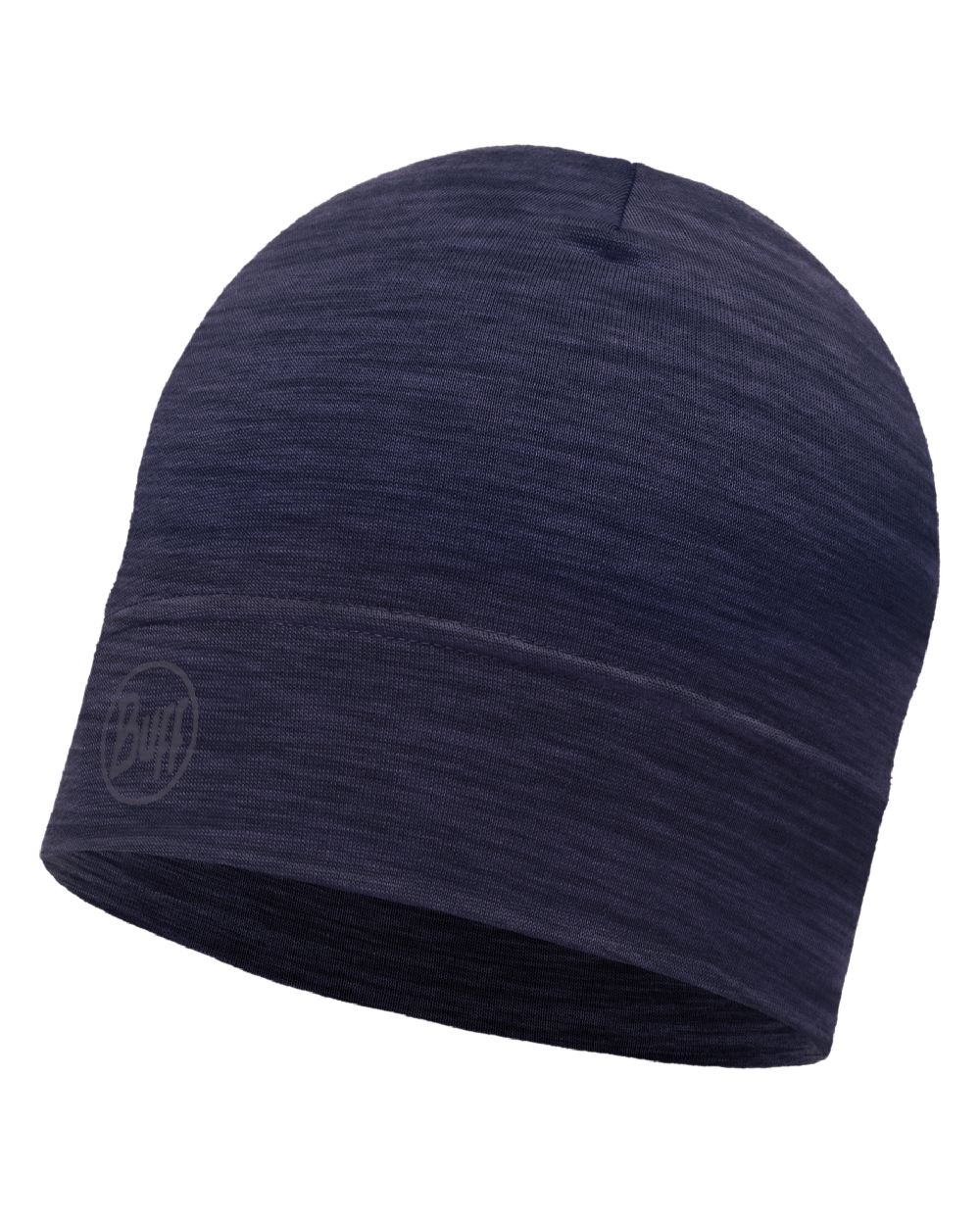 Denim Coloured Buff Merino Lightweight Beanie on white background 