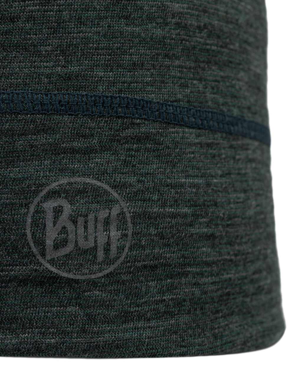 Forest Coloured Buff Merino Lightweight Beanie on white background 