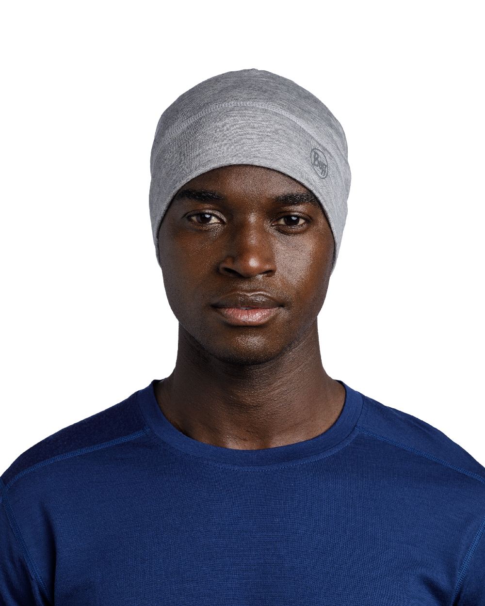 Light Grey Coloured Buff Merino Lightweight Beanie on white background 