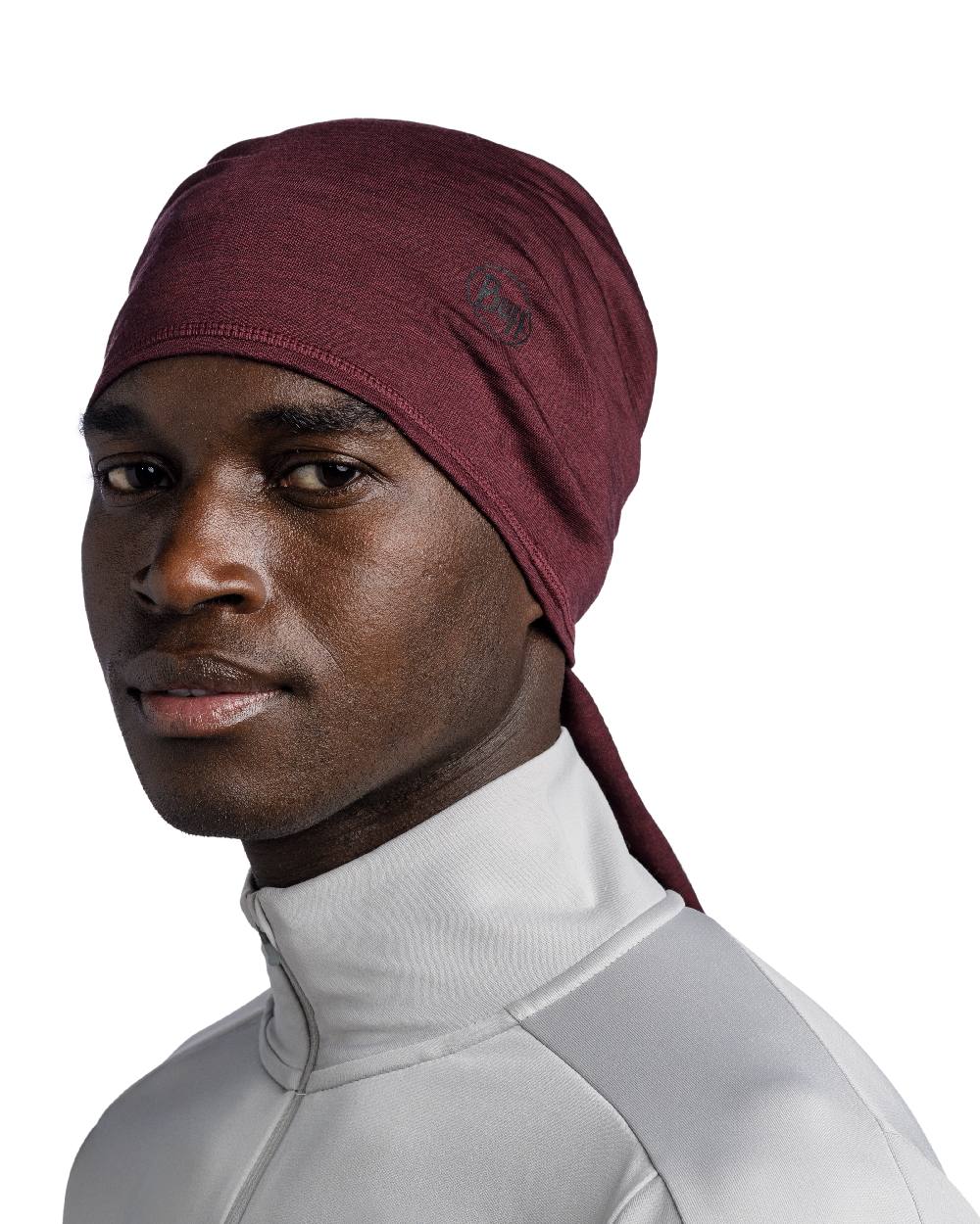 Garnet Coloured Buff Merino Lightweight Neck Warmer on white background 