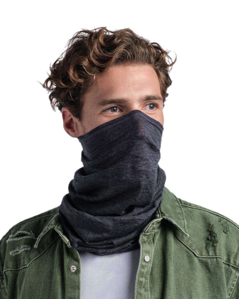 Grey Coloured Buff Merino Lightweight Neck Warmer on white background 