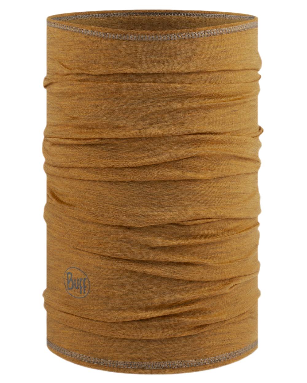 Mustard Coloured Buff Merino Lightweight Neck Warmer on white background 