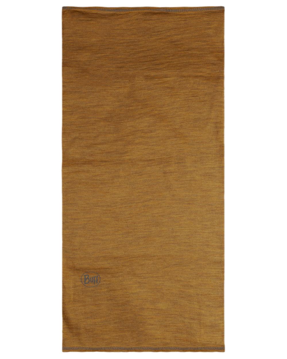 Mustard Coloured Buff Merino Lightweight Neck Warmer on outdoor background 