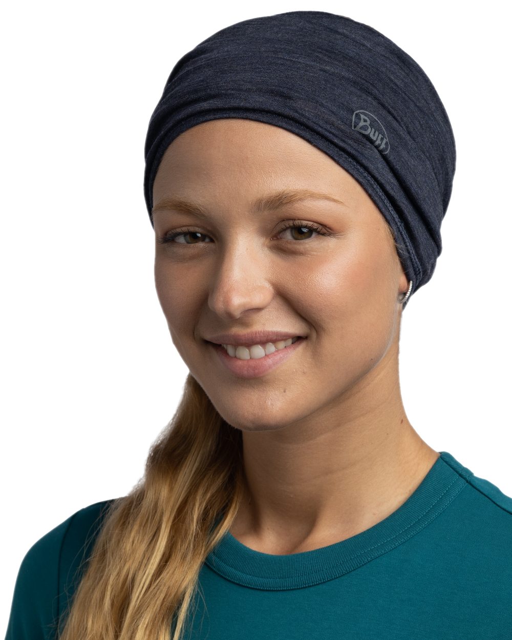Night Blue Coloured Buff Merino Lightweight Neck Warmer on white background 