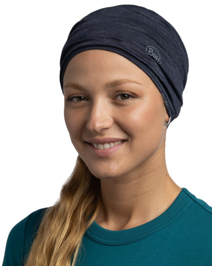 Night Blue Coloured Buff Merino Lightweight Neck Warmer on white background 