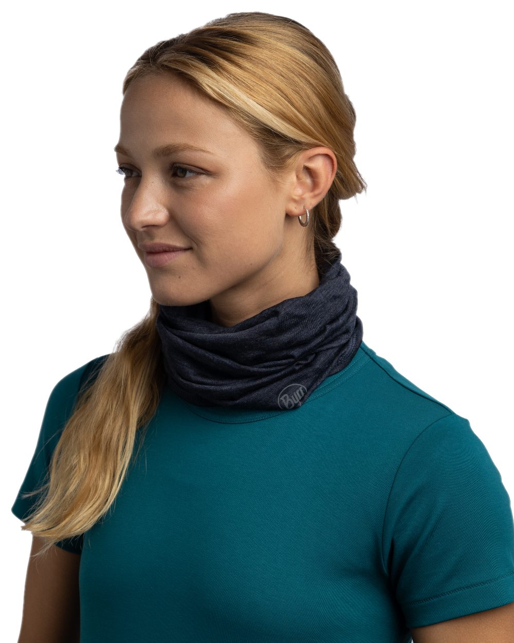 Night Blue Coloured Buff Merino Lightweight Neck Warmer on white background 