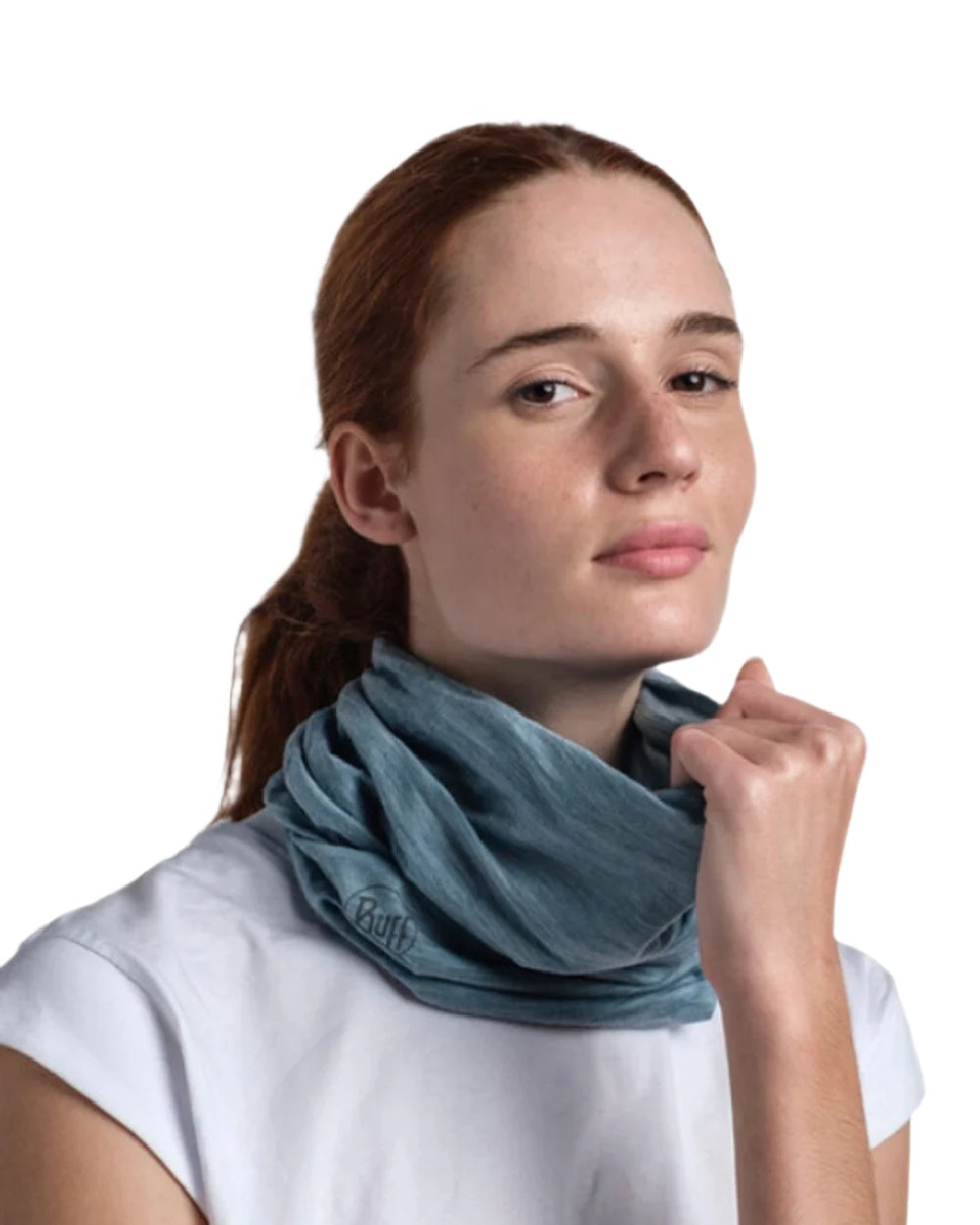 Pool Coloured Buff Merino Lightweight Neck Warmer on white background 