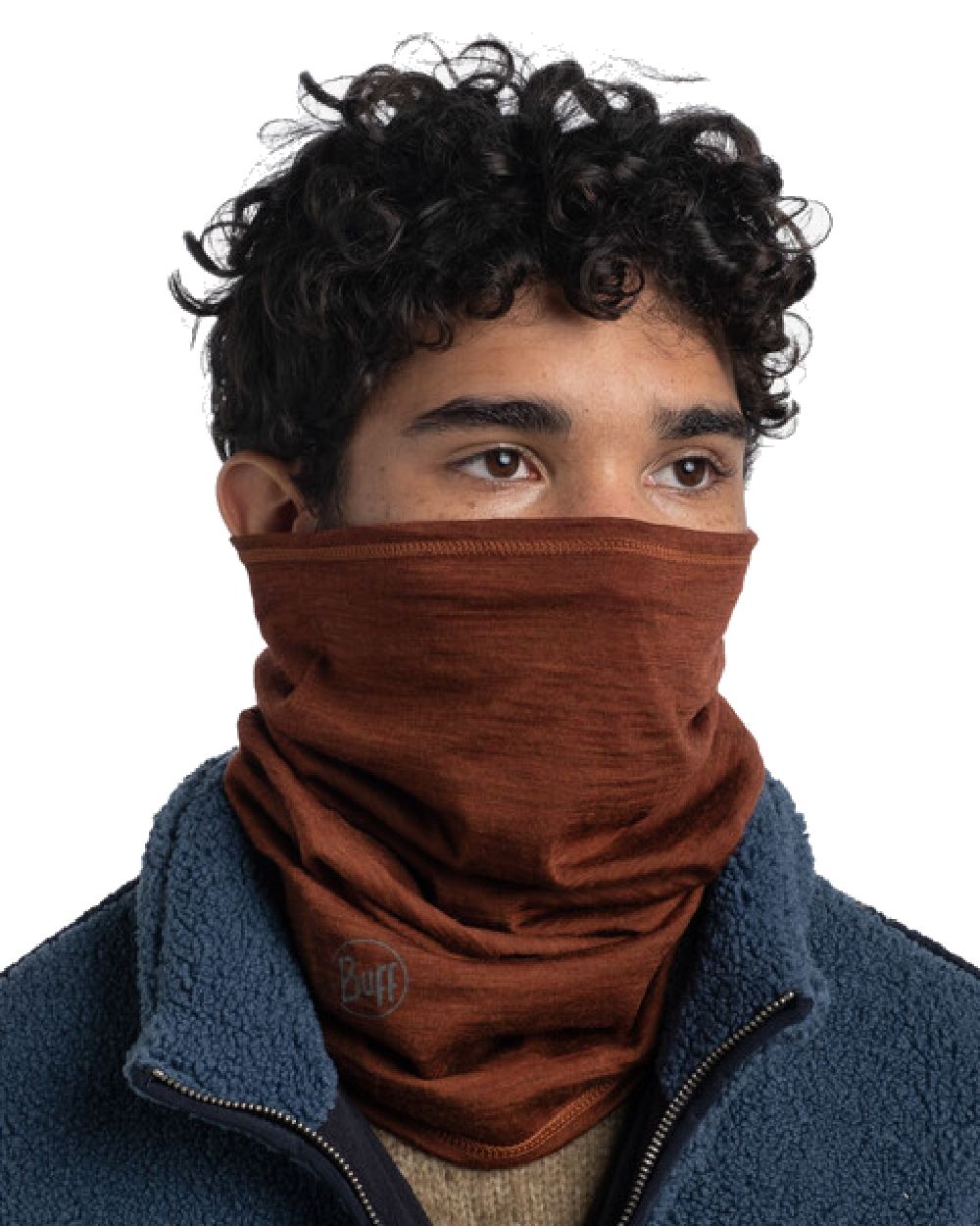 Sienna Coloured Buff Merino Lightweight Neck Warmer on white background 
