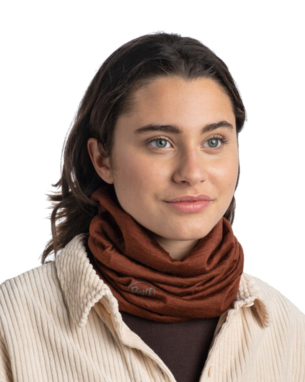 Sienna Coloured Buff Merino Lightweight Neck Warmer on white background 