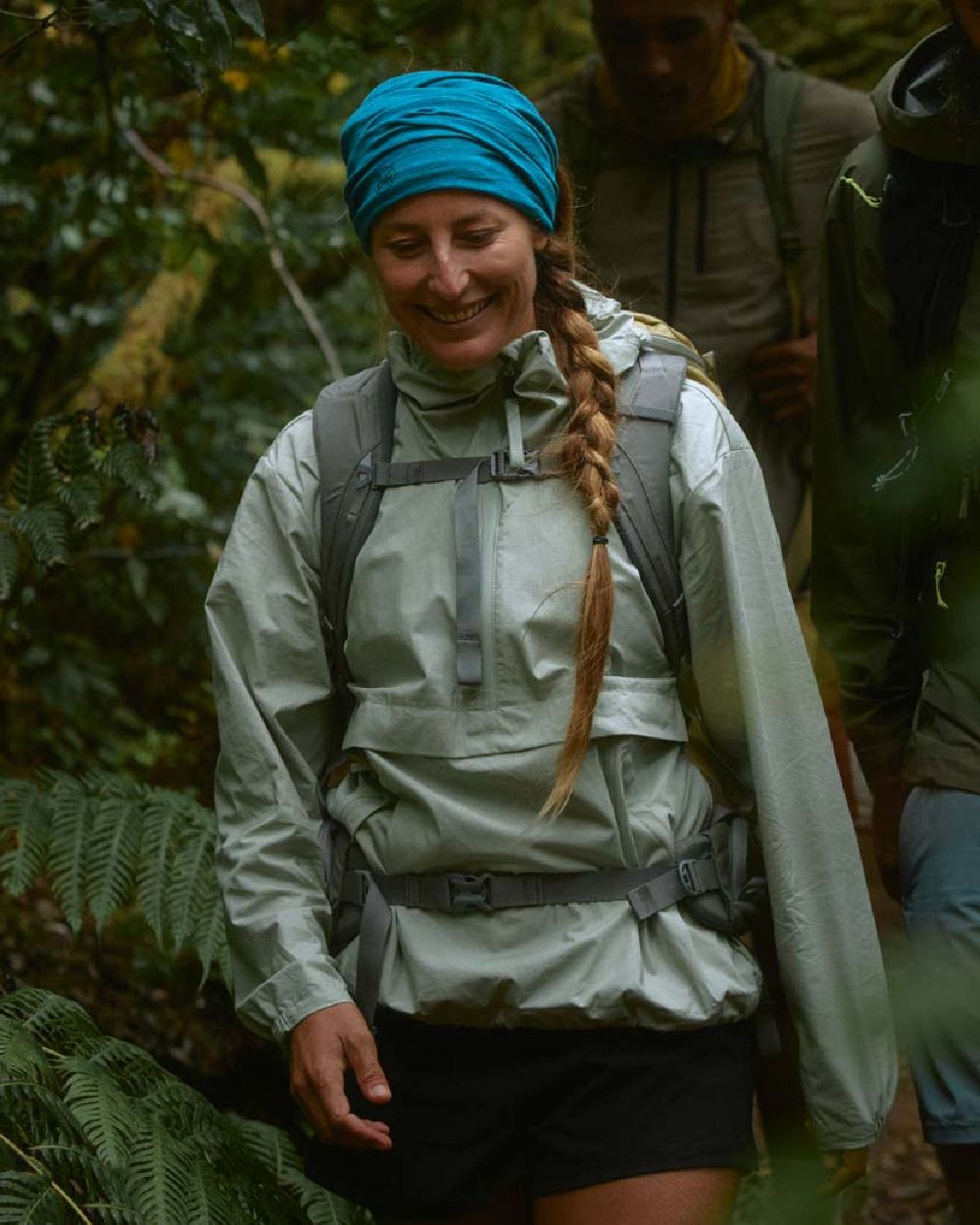 Teal Coloured Buff Merino Lightweight Neck Warmer on outdoor background 