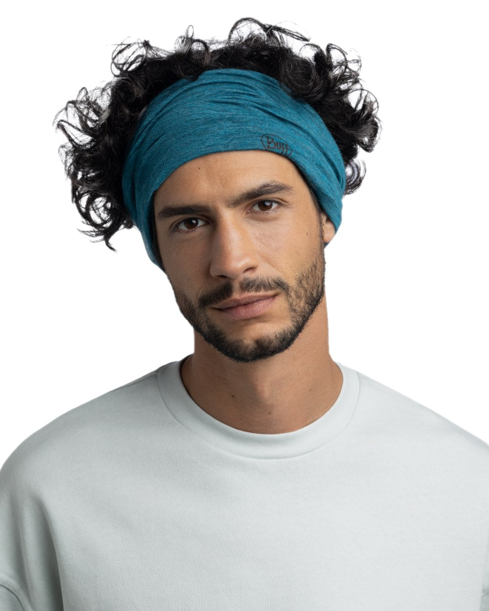 Teal Coloured Buff Merino Lightweight Neck Warmer on white background 
