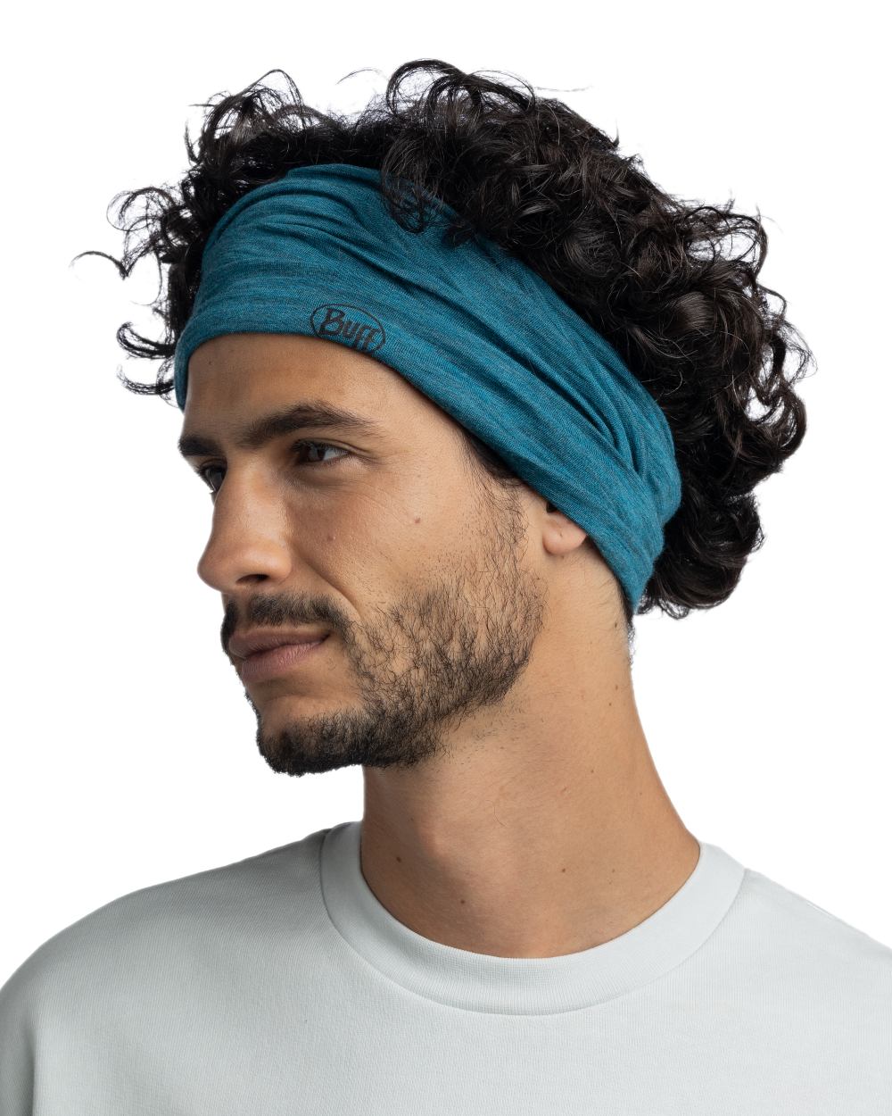 Teal Coloured Buff Merino Lightweight Neck Warmer on white background 