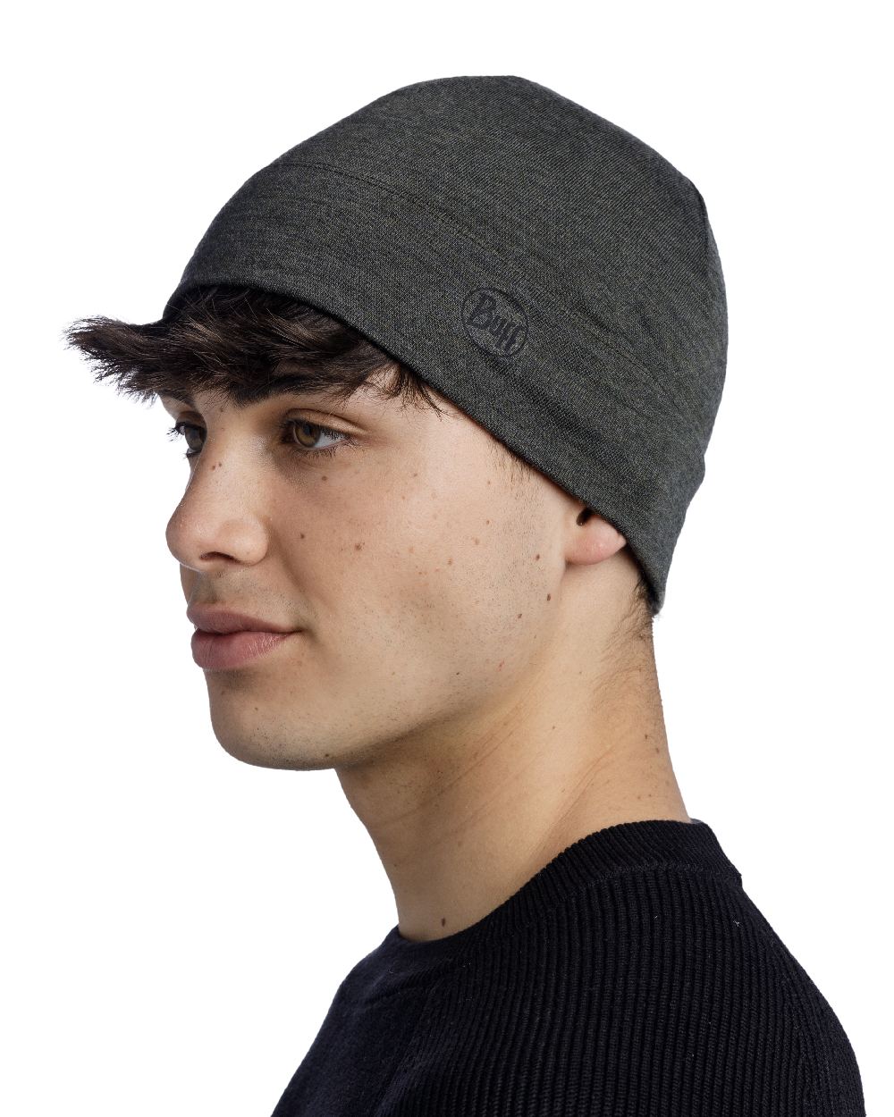 Bark Coloured Buff Merino Midweight Beanie on white background 