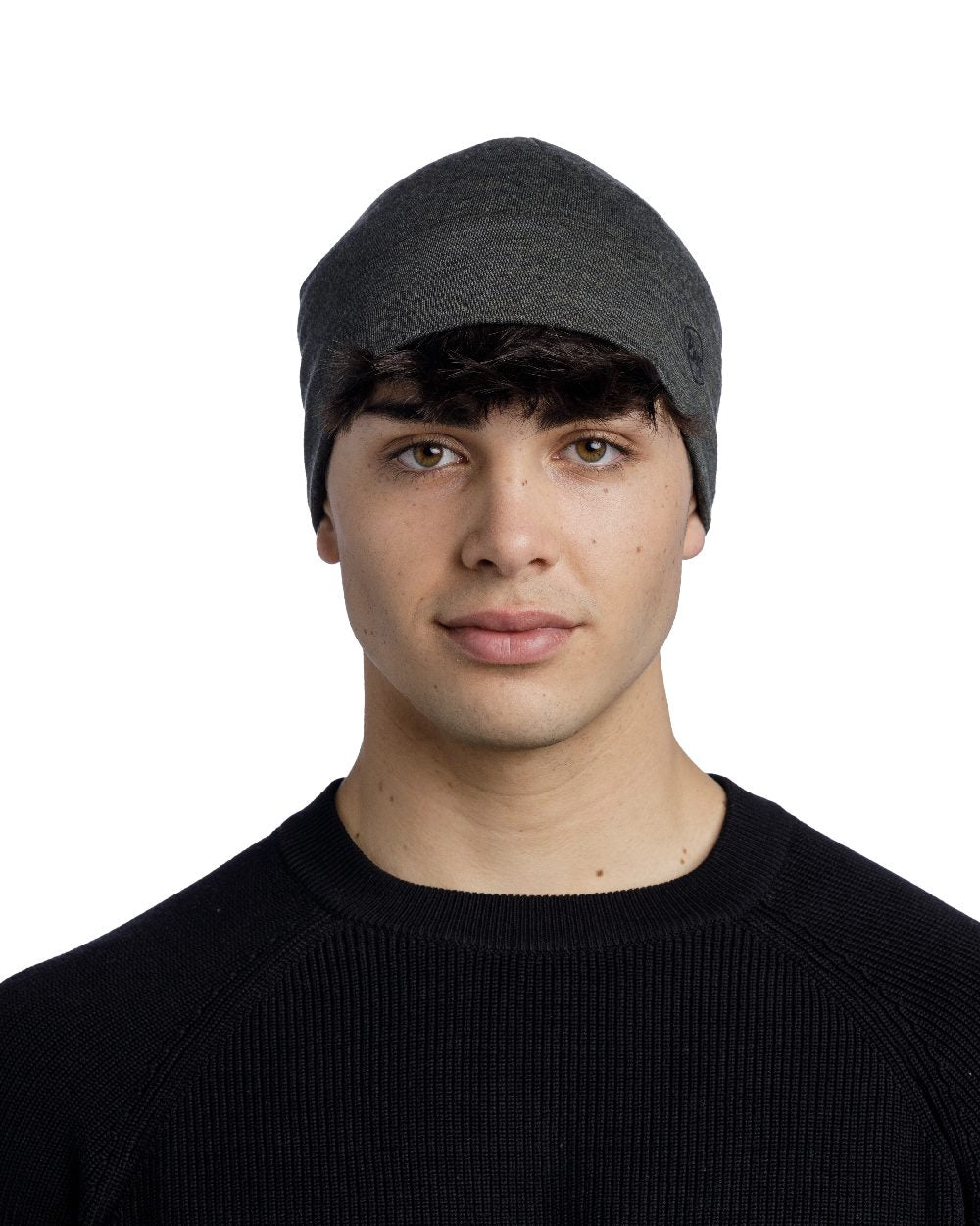 Bark Coloured Buff Merino Midweight Beanie on white background 
