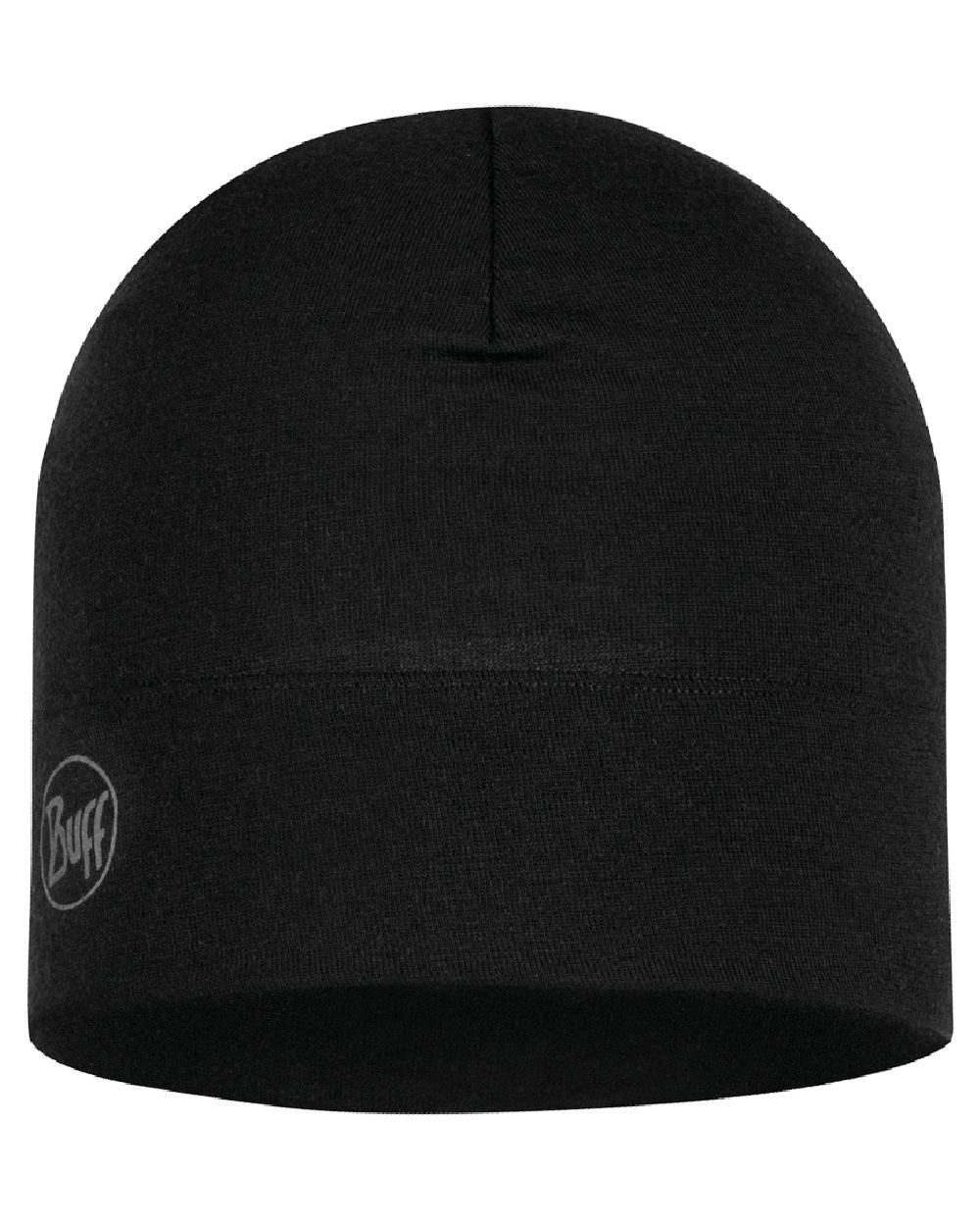 Black Coloured Buff Merino Midweight Beanie on white background 