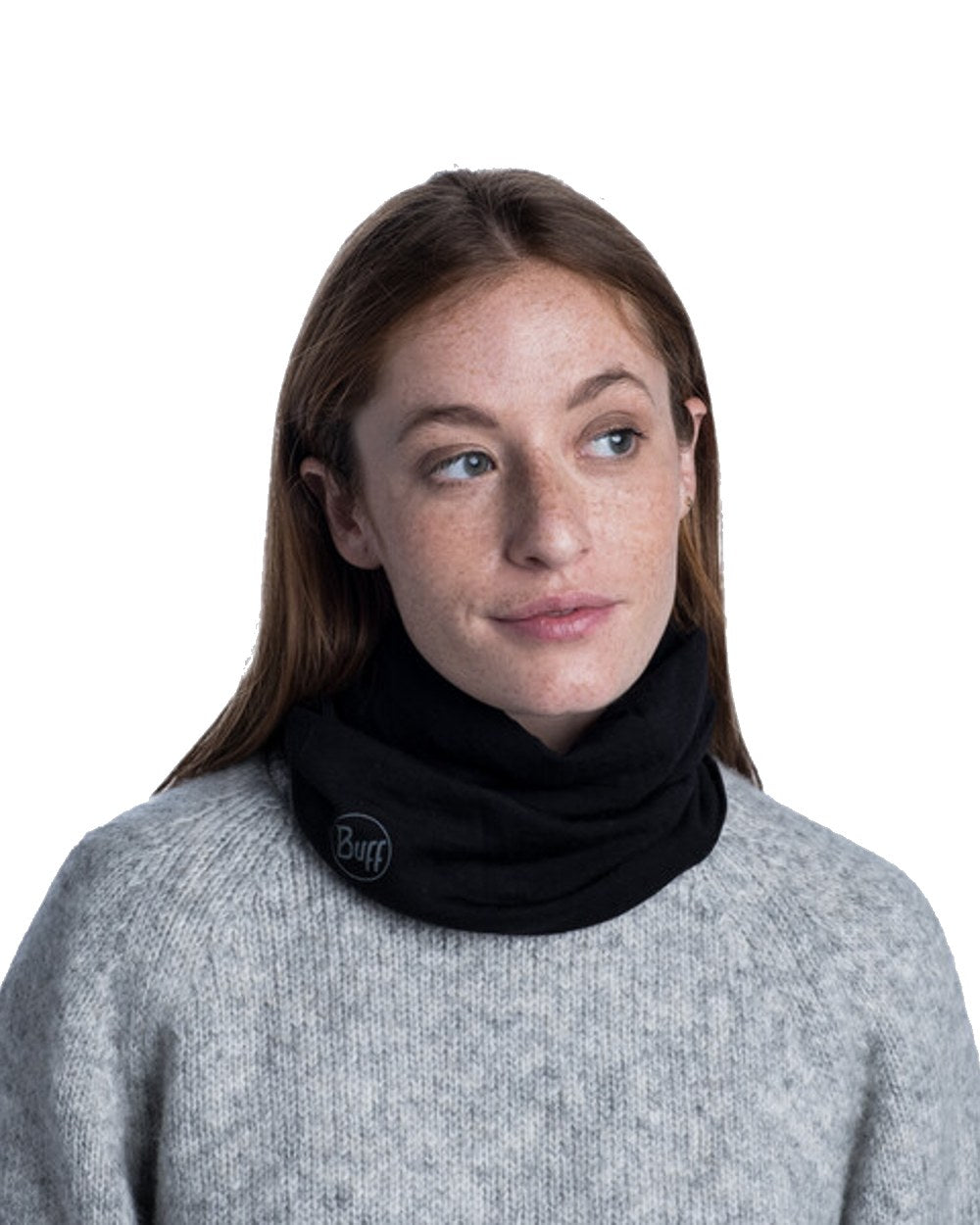 Black Coloured Buff Merino Midweight Neckwear on white background 