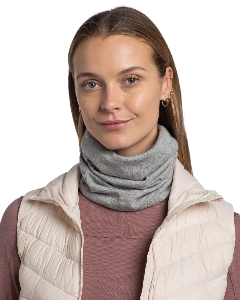 Cloud Coloured Buff Merino Midweight Neckwear on white background 