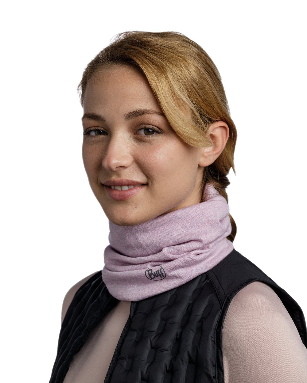Lilac Sand Coloured Buff Merino Midweight Neckwear on white background 