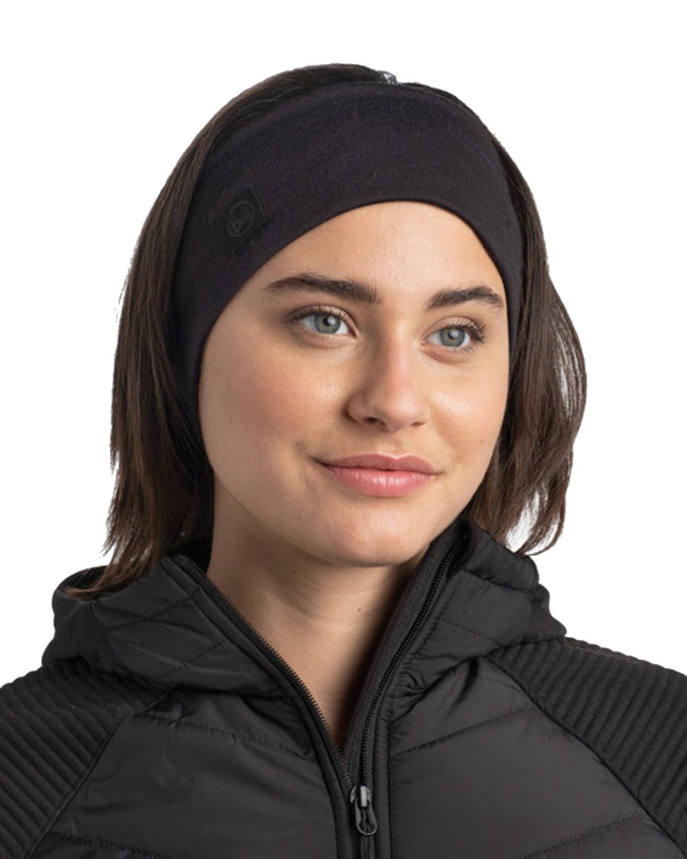 Black Coloured Buff Merino Wide Headband on white background 