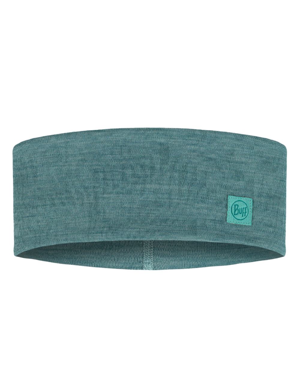 Pool Coloured Buff Merino Wide Headband on white background 