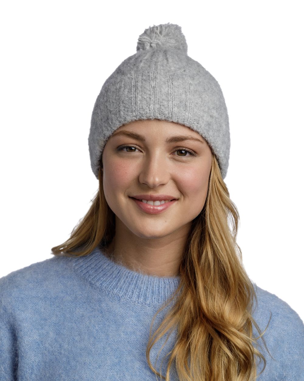 Grey Coloured Buff Nerla Knitted Beanie on white background 