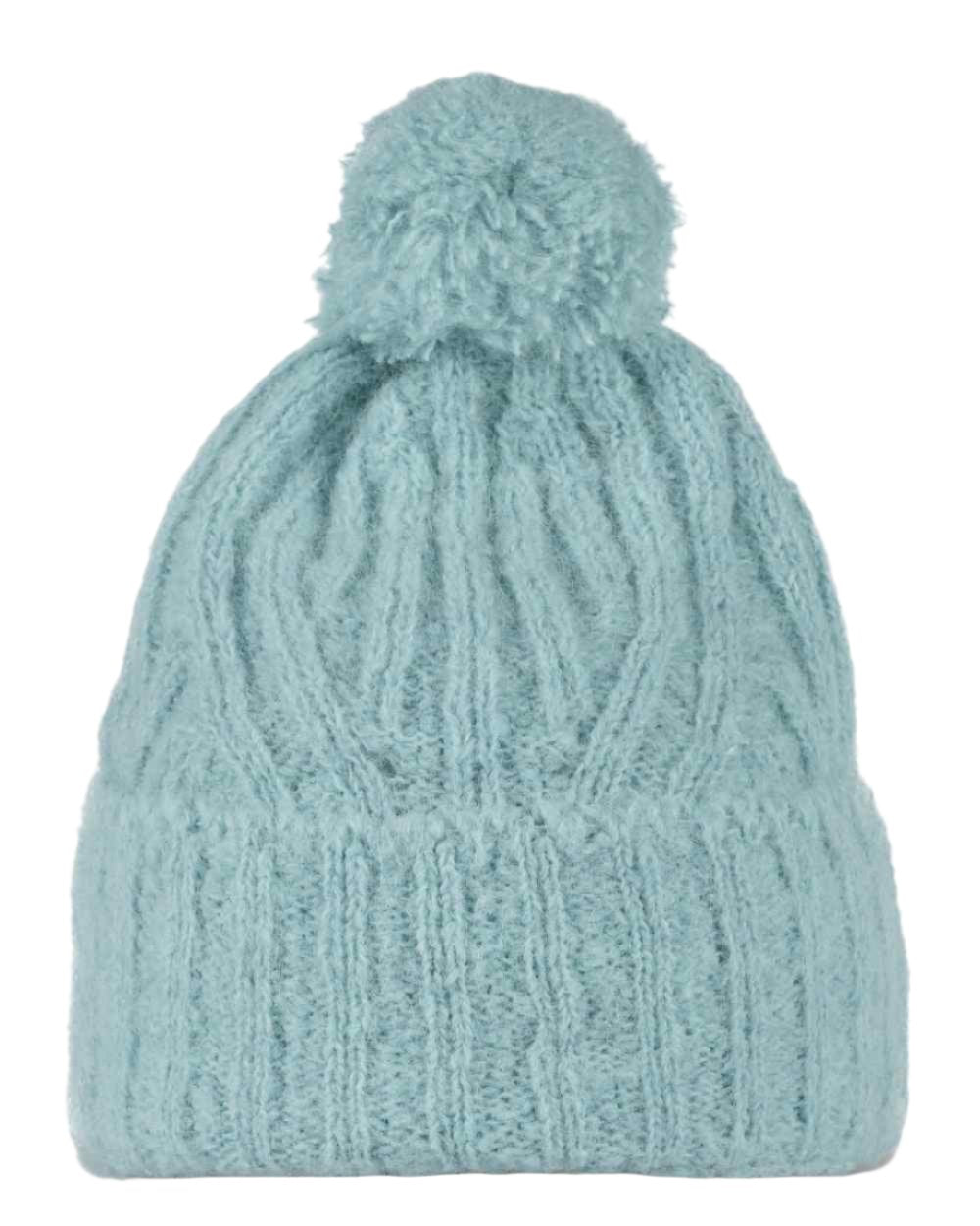 Pool Coloured Buff Nerla Knitted Beanie on white background 