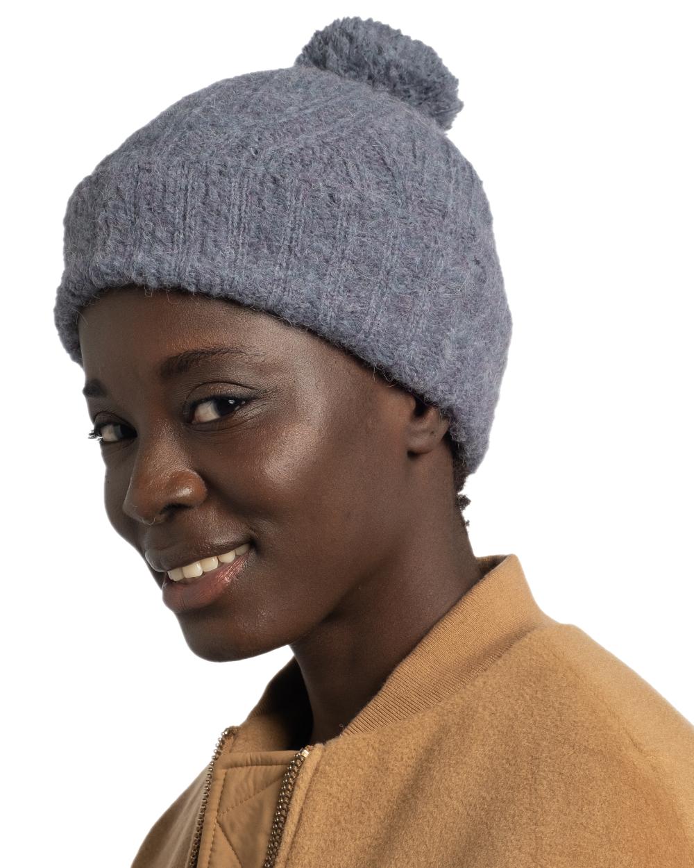 Water Coloured Buff Nerla Knitted Beanie on white background 