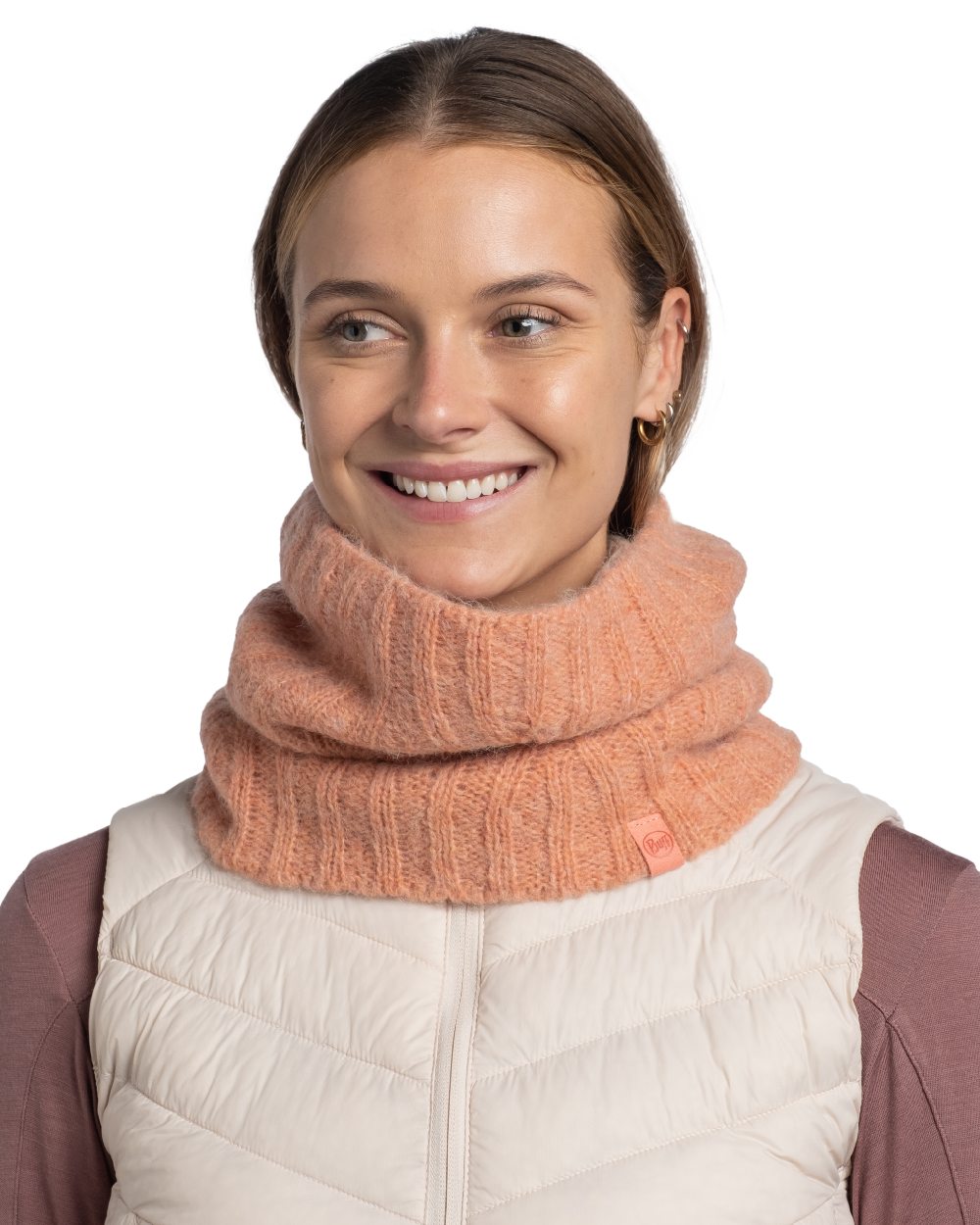 Crimson Red coloured Buff Nerla Knitted Neck Warmer on white background 