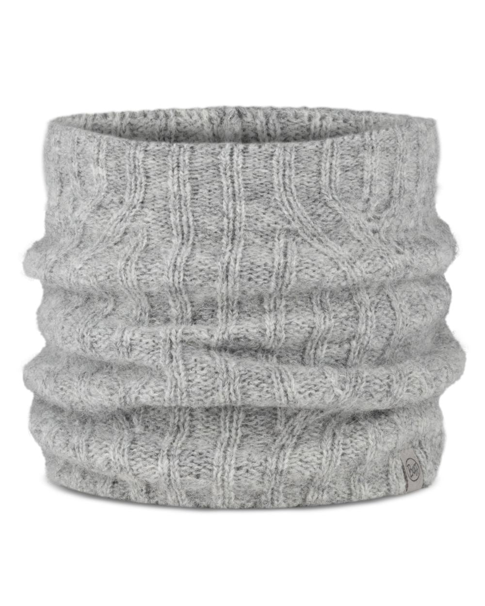 Grey coloured Buff Nerla Knitted Neck Warmer on white background 