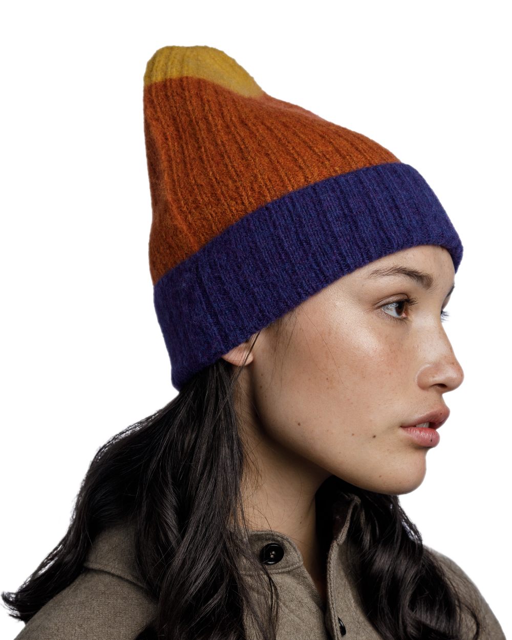 Denim Coloured Buff Nilah Knitted Beanie on white background 