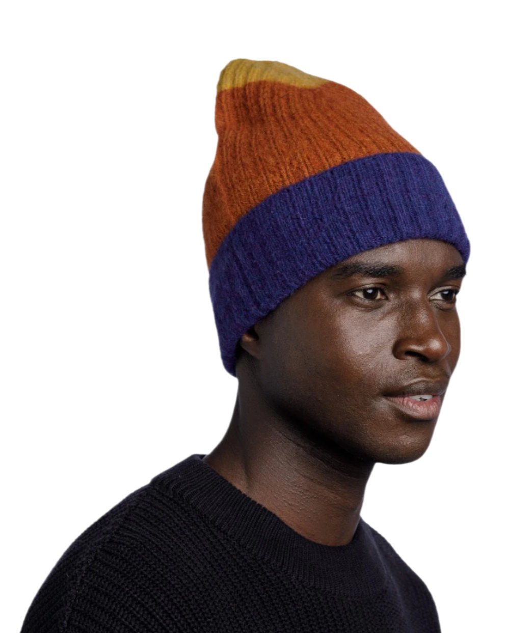 Denim Coloured Buff Nilah Knitted Beanie on white background 